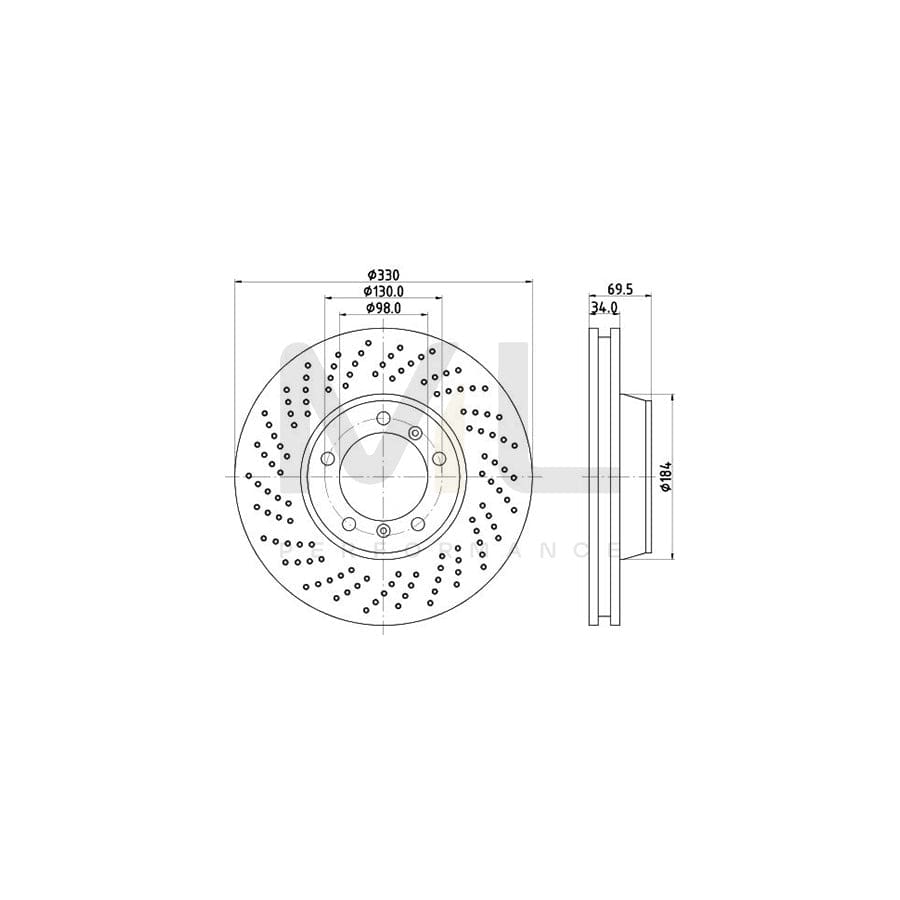 HELLA PRO High Carbon 8DD 355 128-561 Brake Disc Internally Vented, Perforated, Coated, High-carbon, without wheel hub, without wheel studs | ML Performance Car Parts