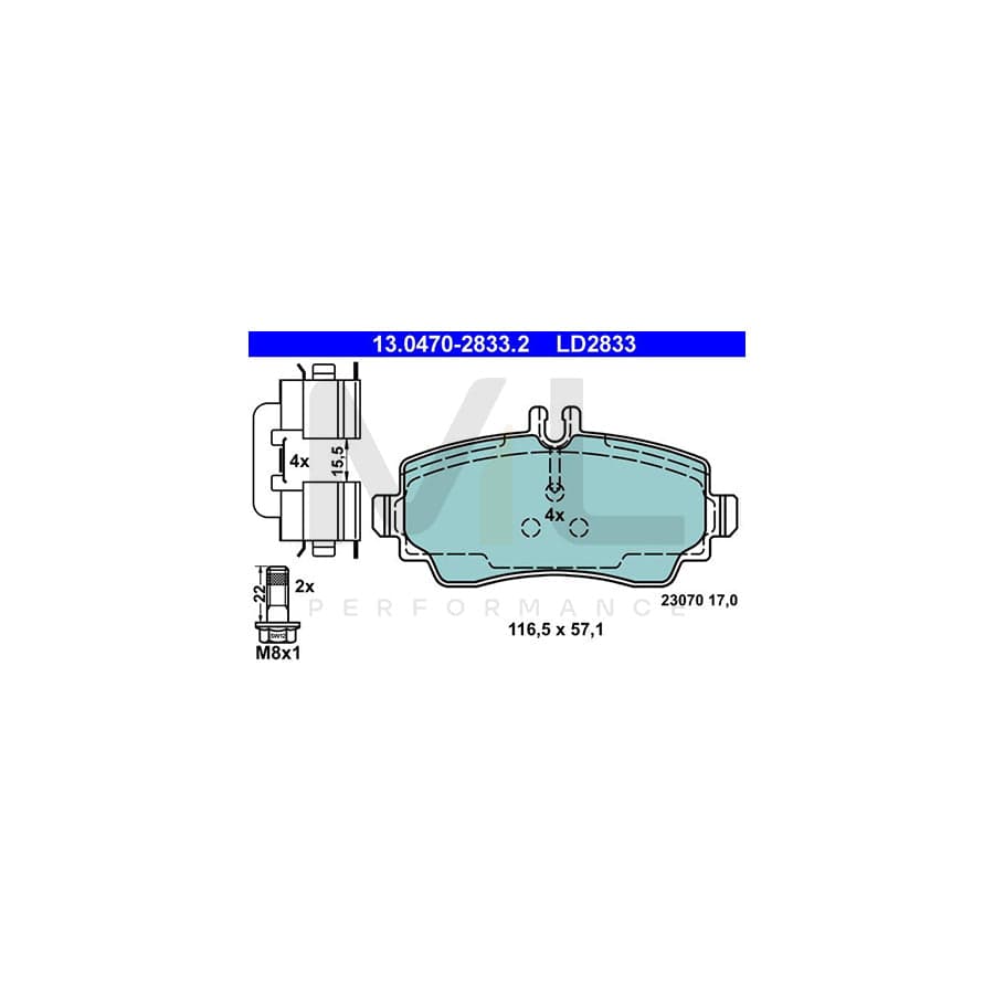 ATE Ceramic 13.0470-2833.2 Brake pad set suitable for MERCEDES-BENZ A-Class (W168) excl. wear warning contact, prepared for wear indicator, with brake caliper screws, with accessories | ML Performance Car Parts