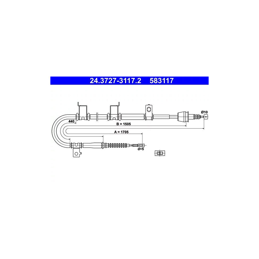 ATE 24.3727-3117.2 Hand Brake Cable For Hyundai I30