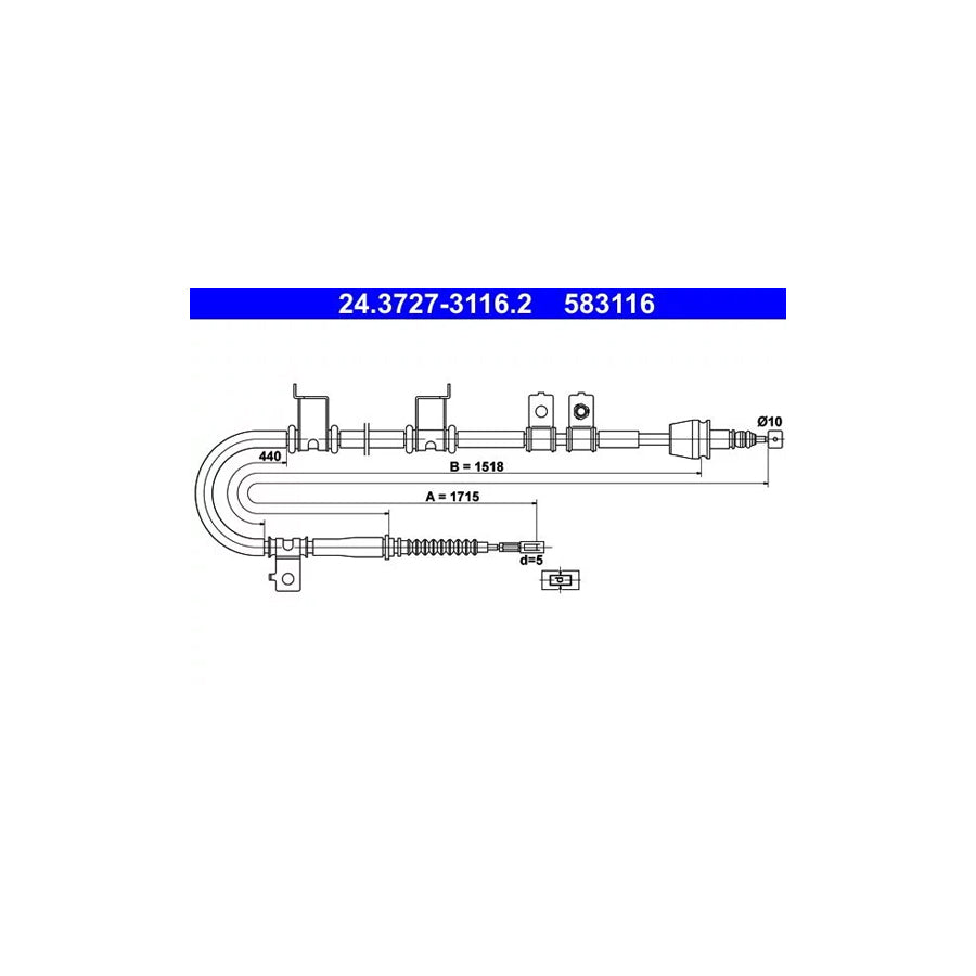 ATE 24.3727-3116.2 Hand Brake Cable For Hyundai I30