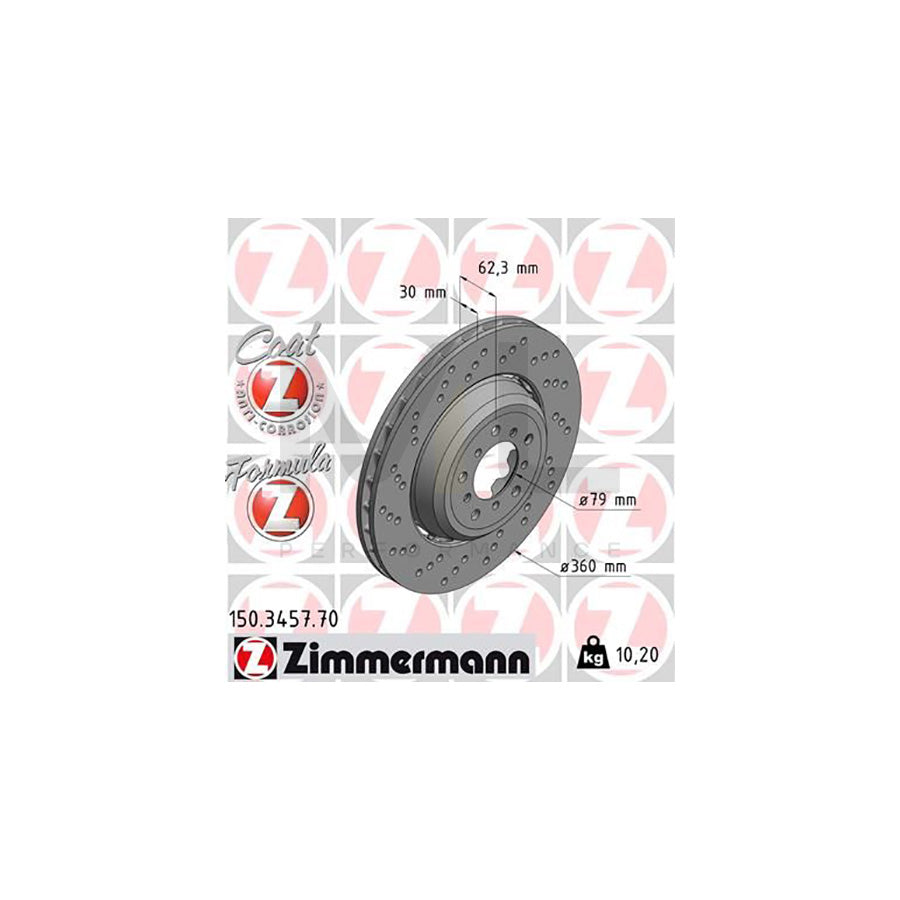 ZIMMERMANN FORMULA Z COAT Z 150.3457.70 Brake Disc Perforated, Two-piece brake disc, Vented, Coated, Alloyed / High-carbon | ML Performance Car Parts