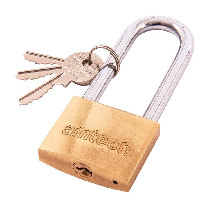 Amtech 50mm Long Shackle Brass Padlock | ML Performance DIY & Power Tools