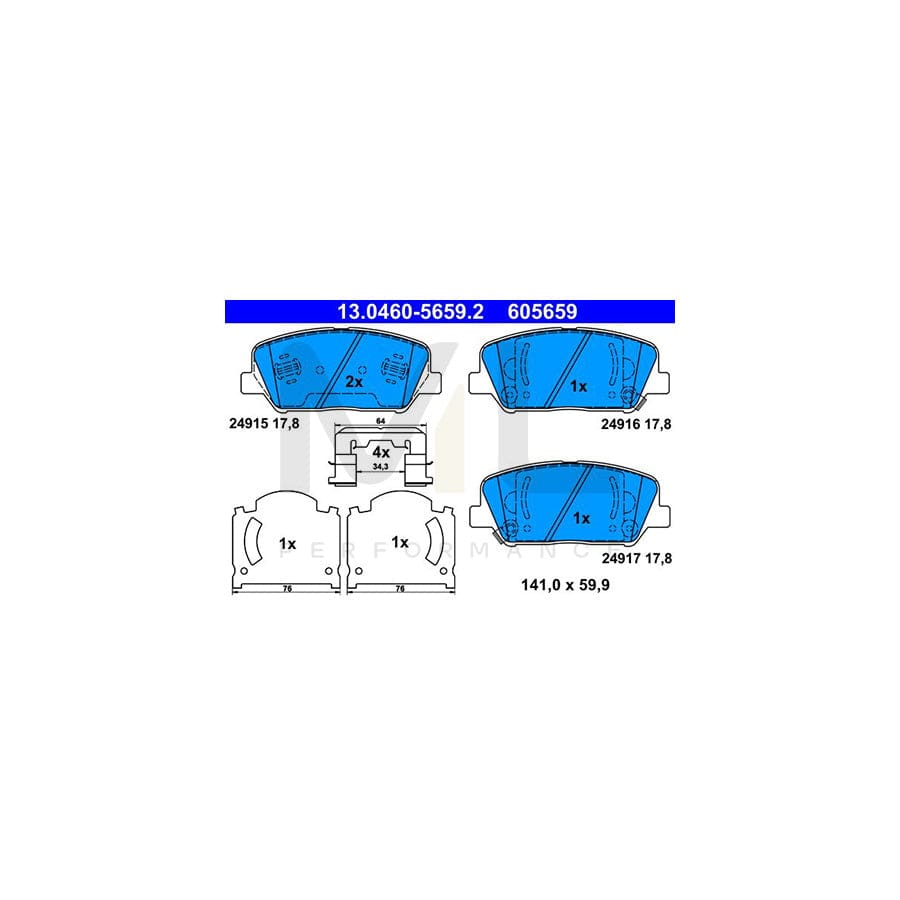 ATE 13.0460-5659.2 Brake pad set with acoustic wear warning, with anti-squeak plate, with accessories | ML Performance Car Parts