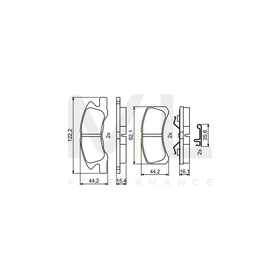 Bosch 0986494878 Brake Pad Set For Mitsubishi Mirage With Acoustic Wear Warning, With Anti-Squeak Plate, With Piston Clip BP2052 | ML Performance Car Parts