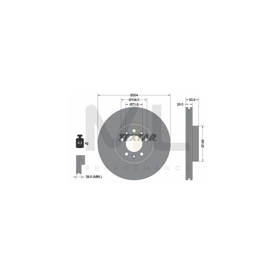 TEXTAR PRO 92287203 Brake Disc Internally Vented, Coated, without wheel hub, without wheel studs | ML Performance Car Parts