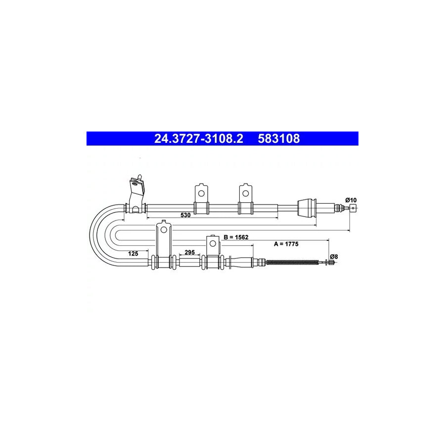 ATE 24.3727-3108.2 Hand Brake Cable For Hyundai Santa Fe I (Sm)