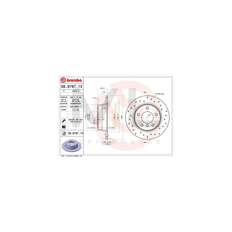 BREMBO XTRA LINE 08.9787.1X Brake Disc for BMW 1 Series Perforated, Solid, Coated, High-carbon, with bolts/screws | ML Performance Car Parts