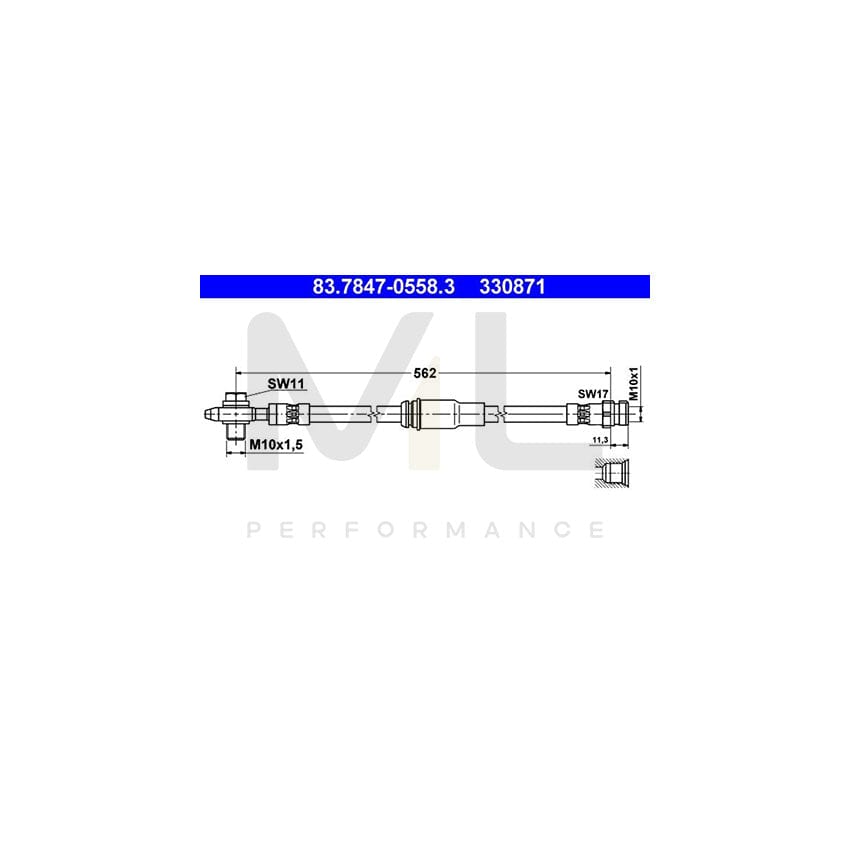 ATE 83.7847-0558.3 Brake Hose 562mm, M10x1 | ML Performance Car Parts