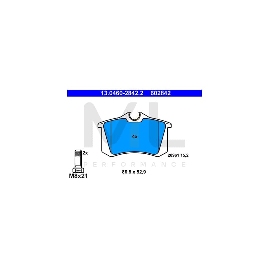 ATE 13.0460-2842.2 Brake pad set for PEUGEOT 405 excl. wear warning contact, with brake caliper screws | ML Performance Car Parts