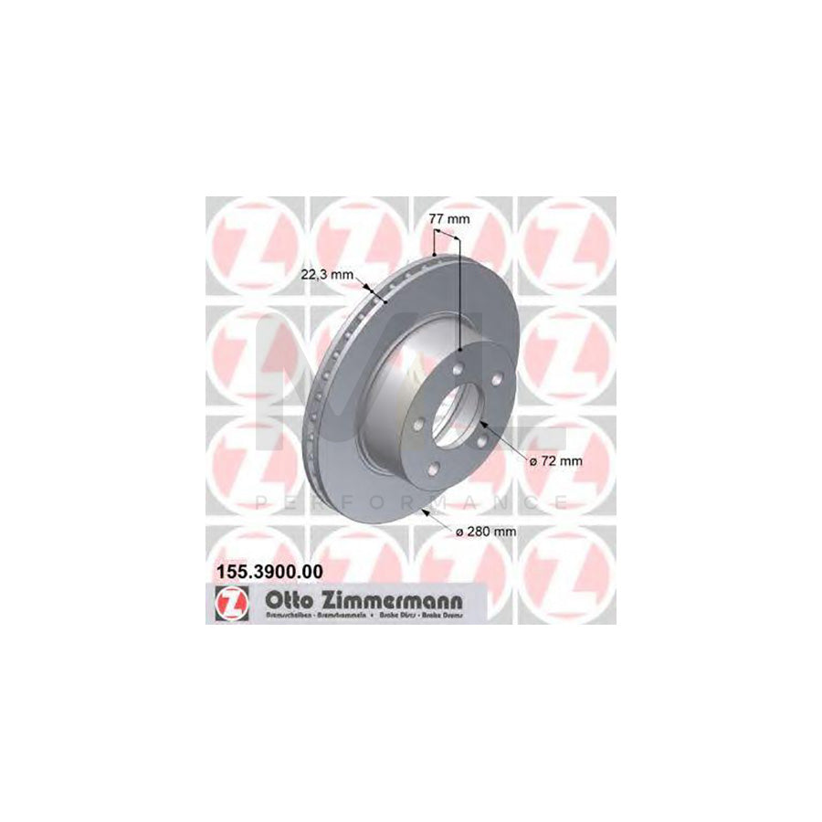 ZIMMERMANN 155.3900.00 Brake Disc Internally Vented | ML Performance Car Parts