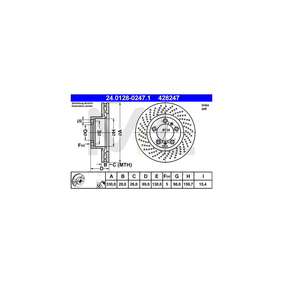 ATE 24.0128-0247.1 Brake Disc Perforated / Vented, Coated, Alloyed / High-carbon | ML Performance Car Parts