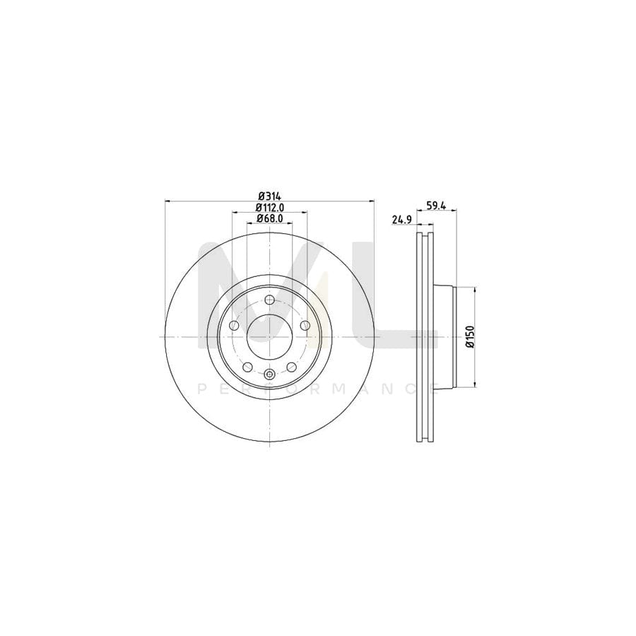 HELLA PRO High Carbon 8DD 355 128-291 Brake Disc for AUDI A6 Externally Vented, Coated, High-carbon, without wheel hub, without wheel studs | ML Performance Car Parts