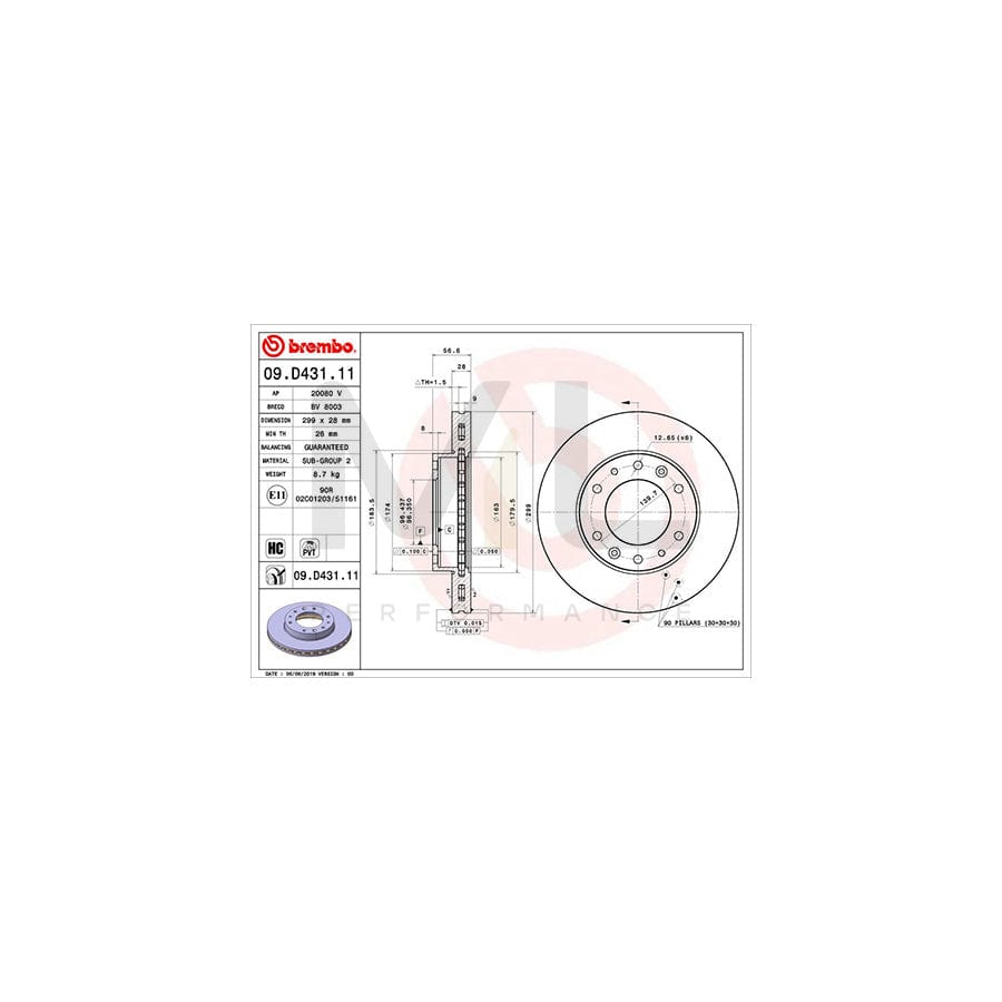 BREMBO 09.D431.11 Brake Disc for HYUNDAI H350 Internally Vented, Coated, High-carbon | ML Performance Car Parts