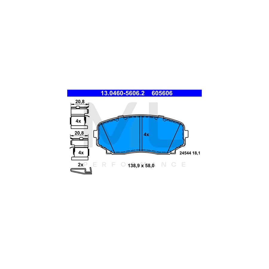 ATE 13.0460-5606.2 Brake pad set with acoustic wear warning, with accessories | ML Performance Car Parts