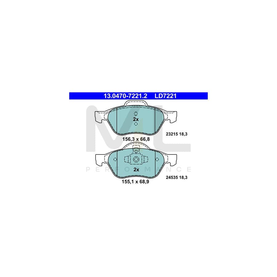 ATE Ceramic 13.0470-7221.2 Brake pad set excl. wear warning contact, not prepared for wear indicator | ML Performance Car Parts