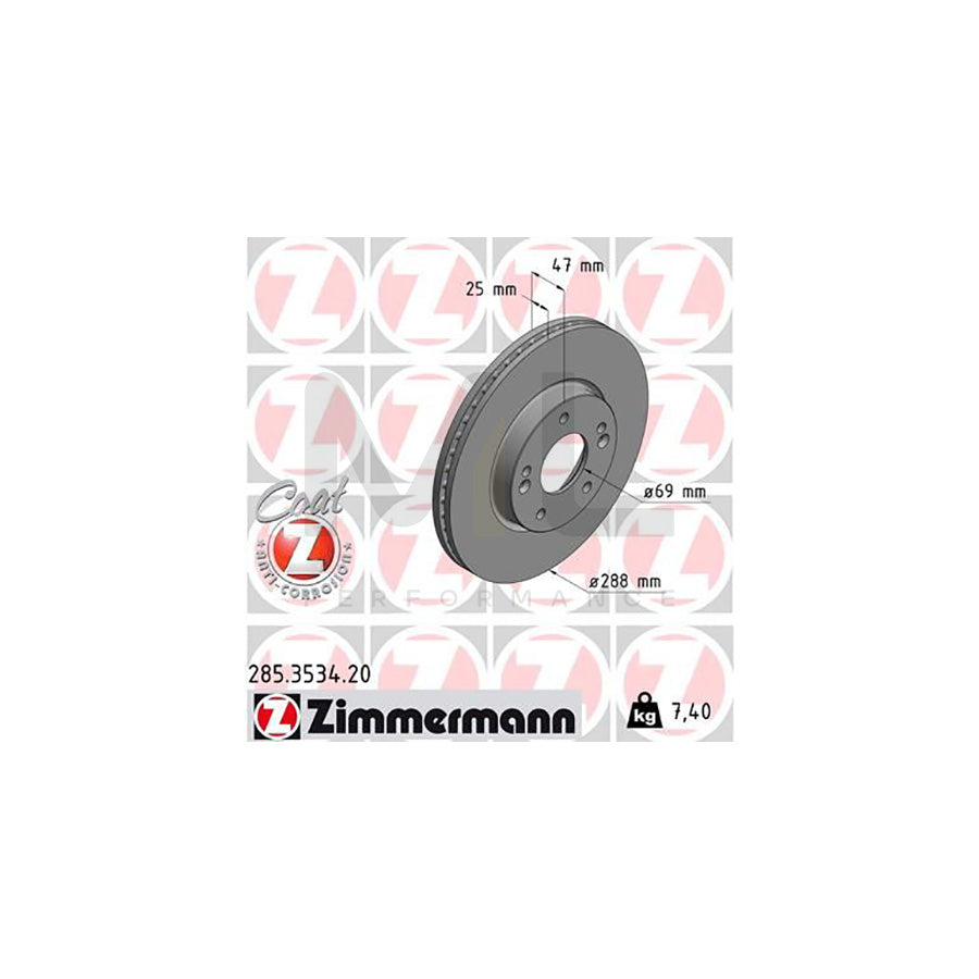 ZIMMERMANN 285.3534.20 Brake Disc Internally Vented, Coated | ML Performance Car Parts