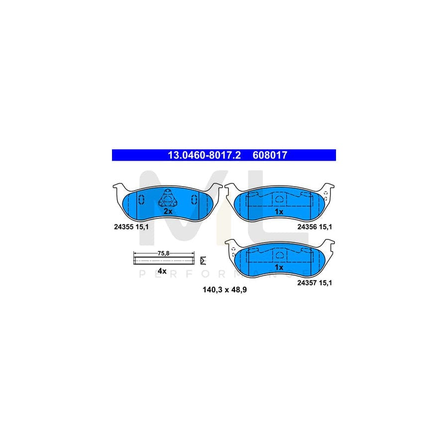 ATE 13.0460-8017.2 Brake pad set for JEEP Cherokee III (KJ) excl. wear warning contact, not prepared for wear indicator, with accessories | ML Performance Car Parts