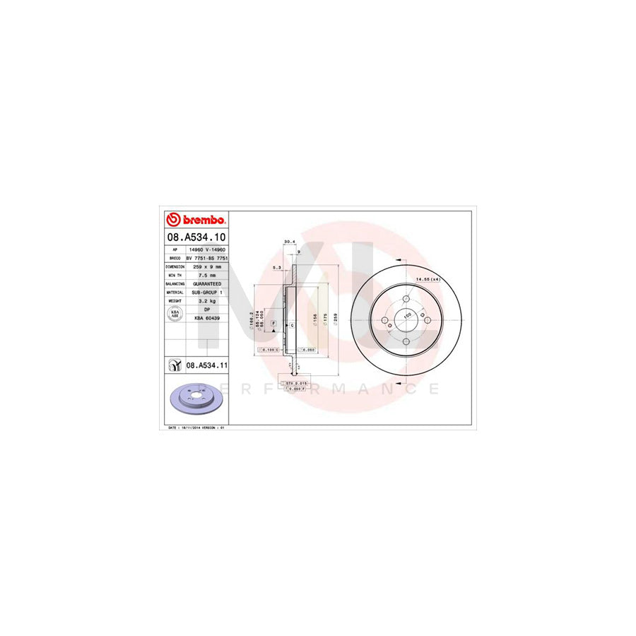 BREMBO 08.A534.10 Brake Disc Solid | ML Performance Car Parts