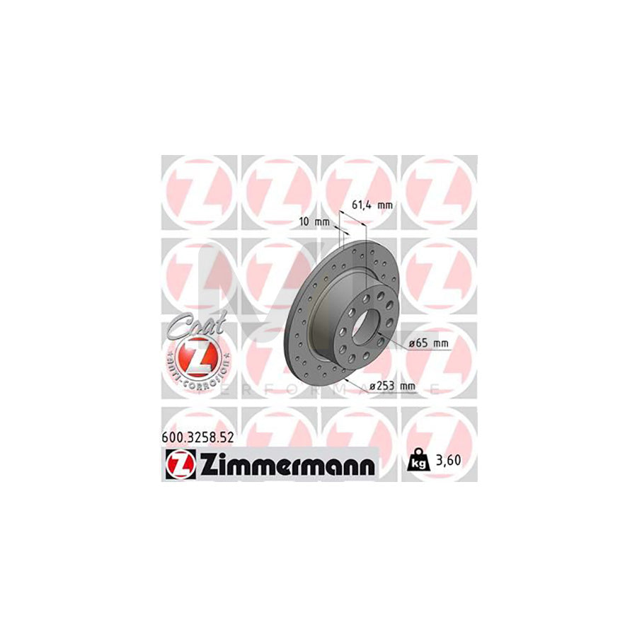 ZIMMERMANN 600.3258.52 Brake Disc for SKODA OCTAVIA Perforated, Solid, Coated | ML Performance Car Parts