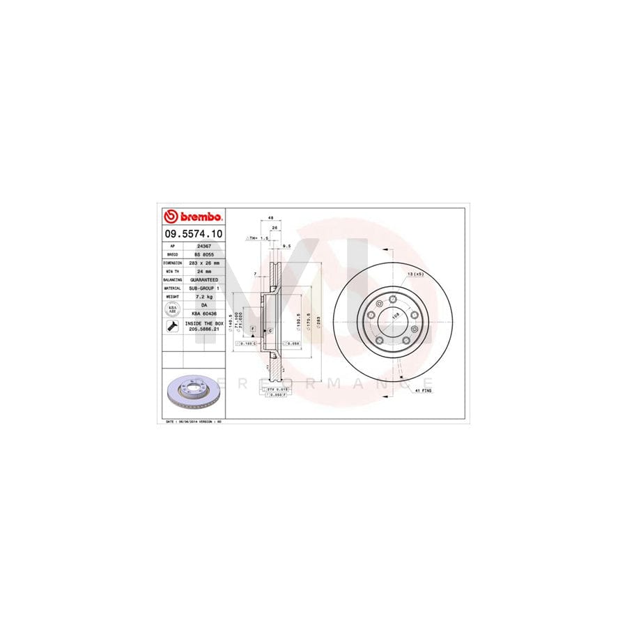 BREMBO 09.5574.10 Brake Disc Internally Vented, with bolts/screws | ML Performance Car Parts