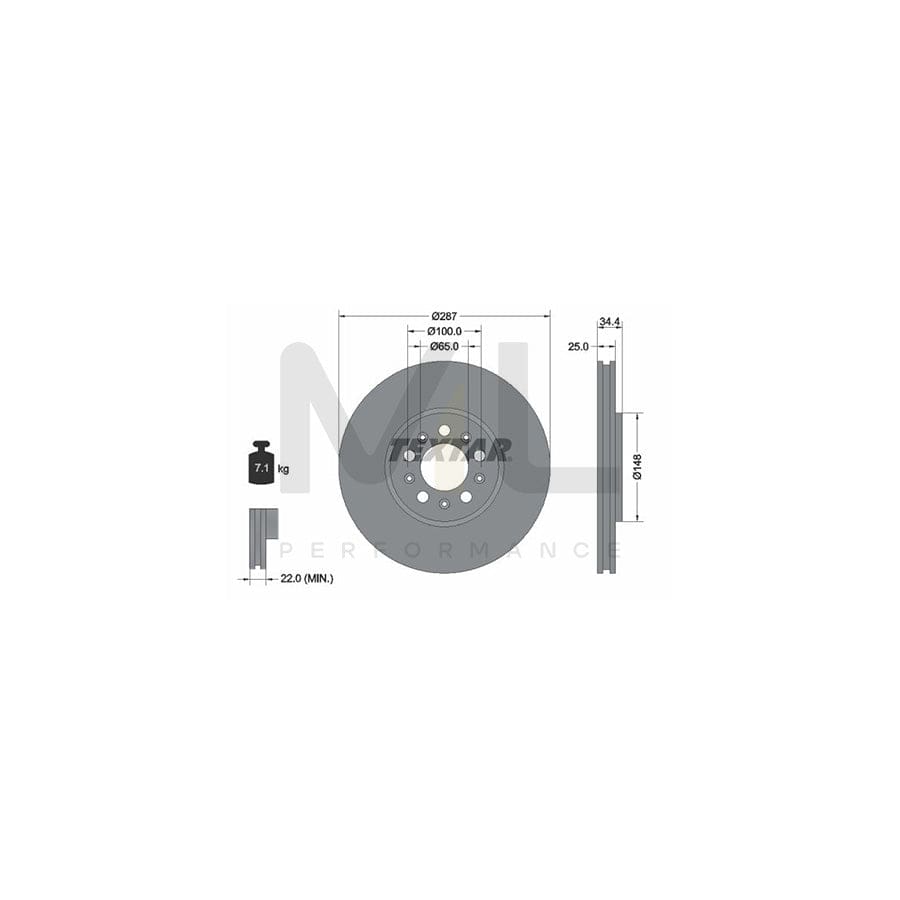 TEXTAR PRO 92106603 Brake Disc Externally Vented, Coated, without wheel hub, without wheel studs | ML Performance Car Parts