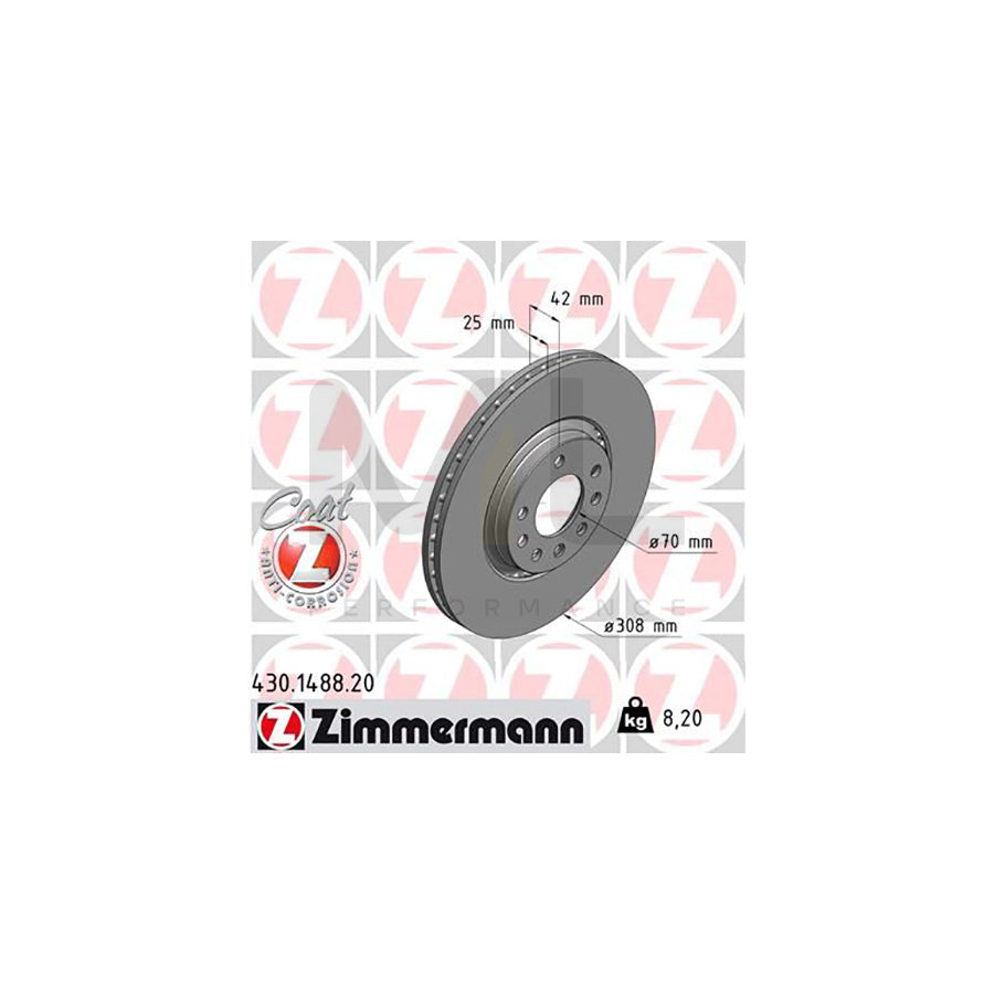 ZIMMERMANN COAT Z 430.1488.20 Brake Disc Externally Vented, Coated, High-carbon | ML Performance Car Parts