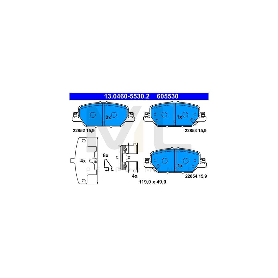 ATE 13.0460-5530.2 Brake pad set for HONDA CR-V V (RW, RT) with acoustic wear warning, with anti-squeak plate, with accessories | ML Performance Car Parts