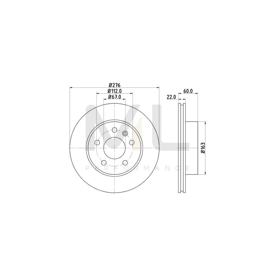 HELLA PRO High Carbon 8DD 355 127-231 Brake Disc Internally Vented, Coated, High-carbon, without wheel hub, without wheel studs | ML Performance Car Parts