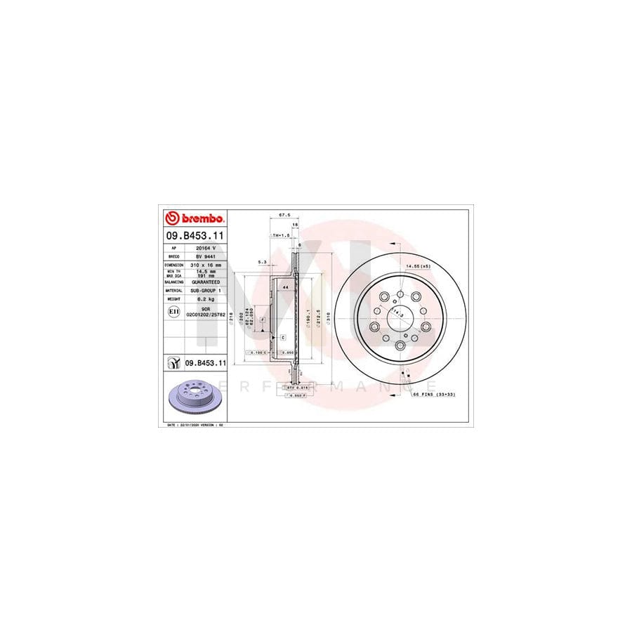 BREMBO 09.B453.11 Brake Disc Internally Vented, Coated | ML Performance Car Parts