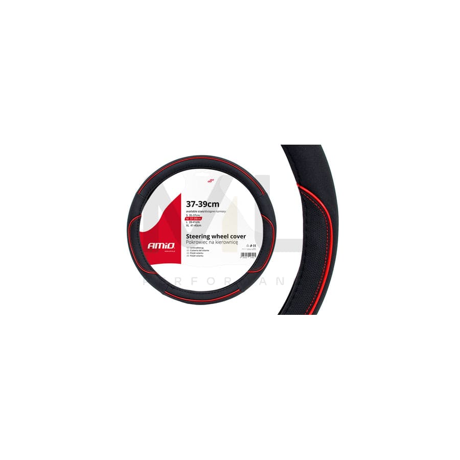 AMiO SWC-07 01362 Steering wheel cover Black, Red, Ø: 37-39cm, PP (Polypropylene) | ML Performance Car Parts