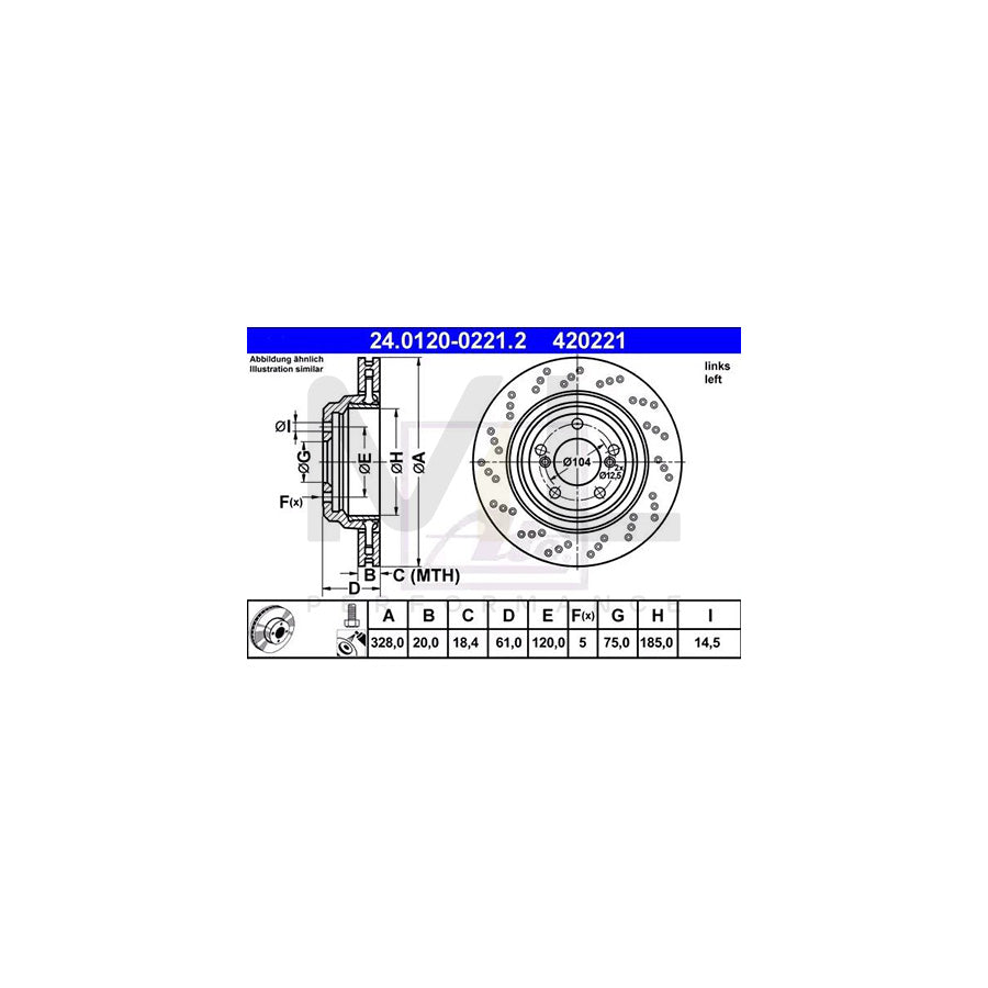 ATE 24.0120-0221.2 Brake Disc Perforated / Vented, Two-piece brake disc, Coated, High-carbon, with bolts/screws | ML Performance Car Parts