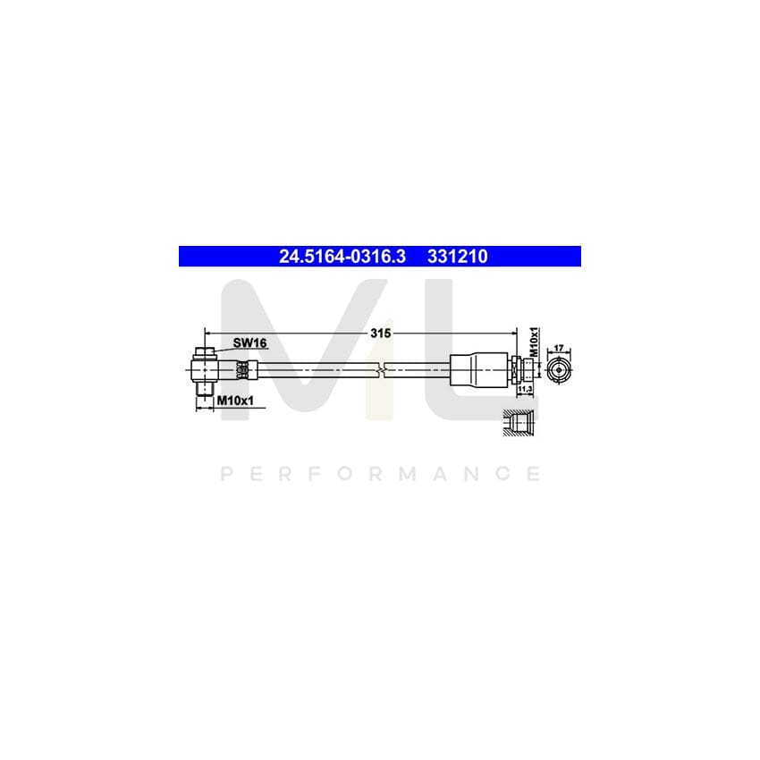 ATE 24.5164-0316.3 Brake Hose for FORD Mondeo Mk2 Estate (BNP) 315mm, M10x1 | ML Performance Car Parts