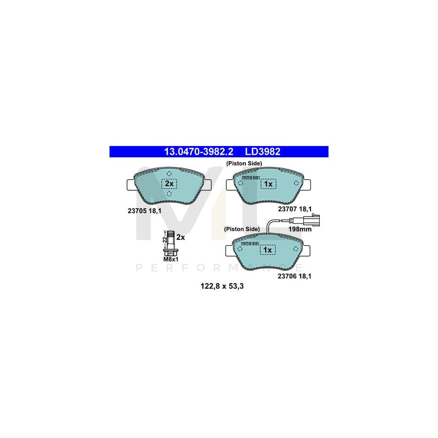 ATE Ceramic 13.0470-3982.2 Brake pad set incl. wear warning contact, with brake caliper screws | ML Performance Car Parts