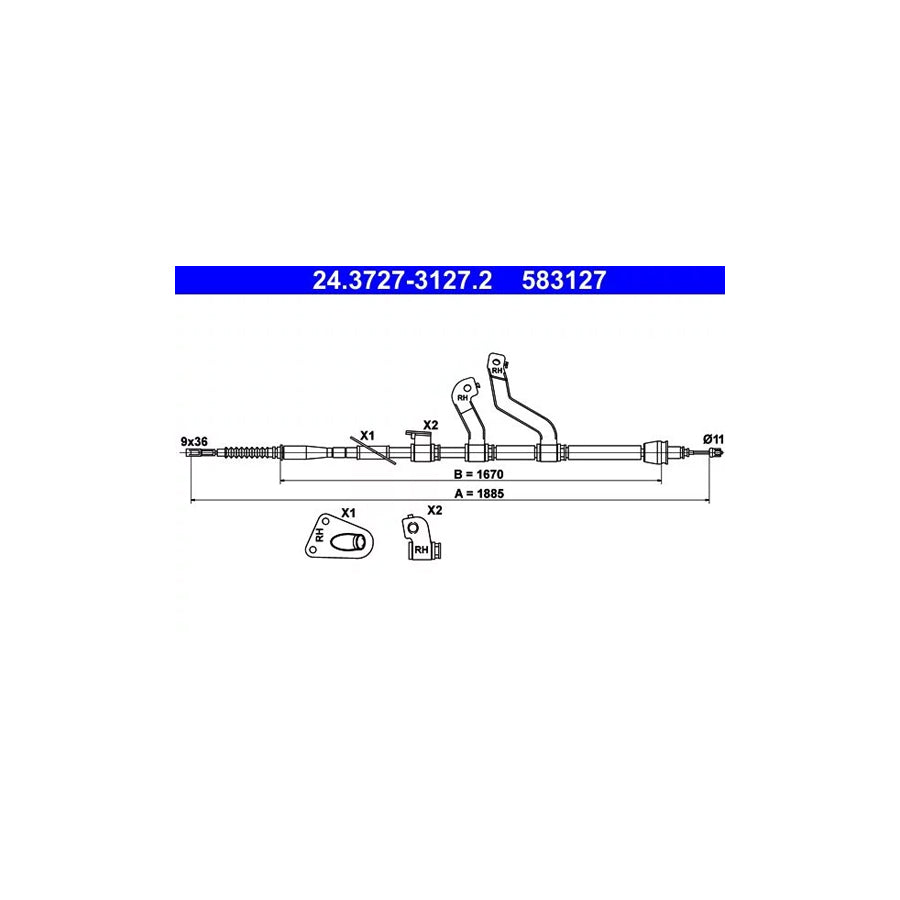 ATE 24.3727-3127.2 Hand Brake Cable For Hyundai I30