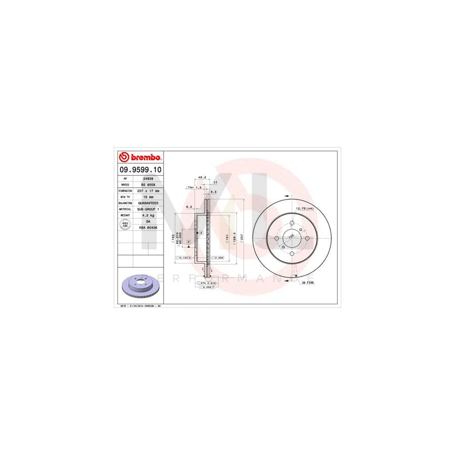 BREMBO 09.9599.10 Brake Disc for SUZUKI IGNIS Internally Vented | ML Performance Car Parts