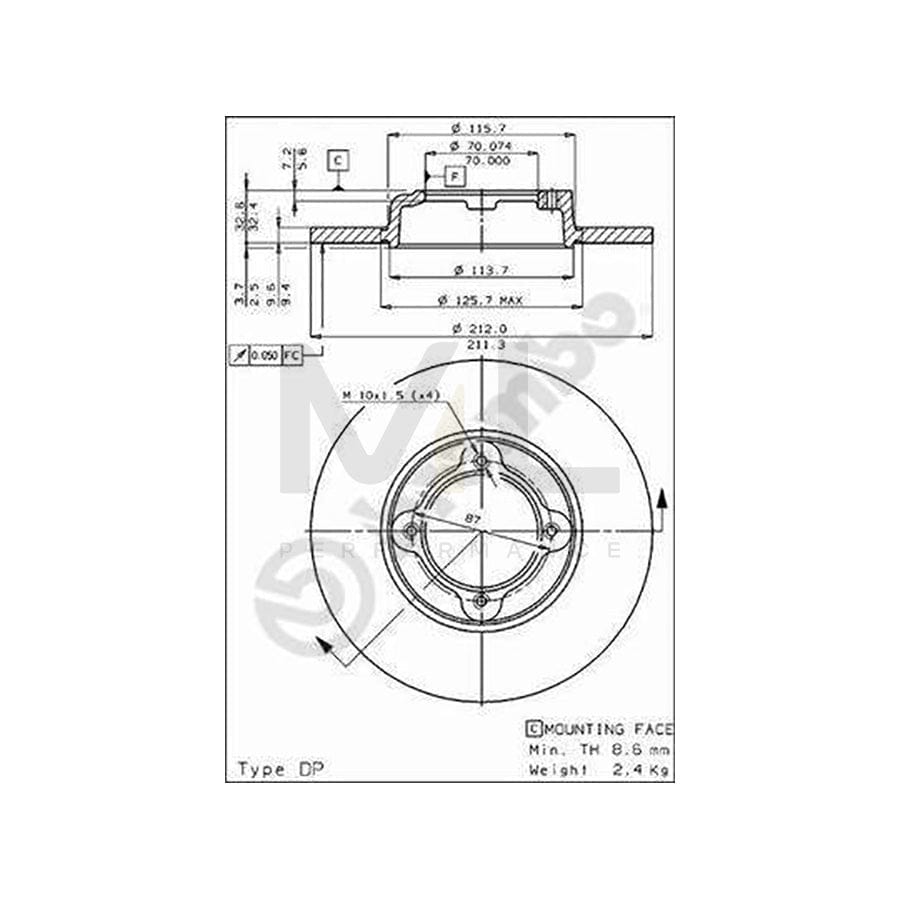 BREMBO 08.2459.10 Brake Disc Solid | ML Performance Car Parts