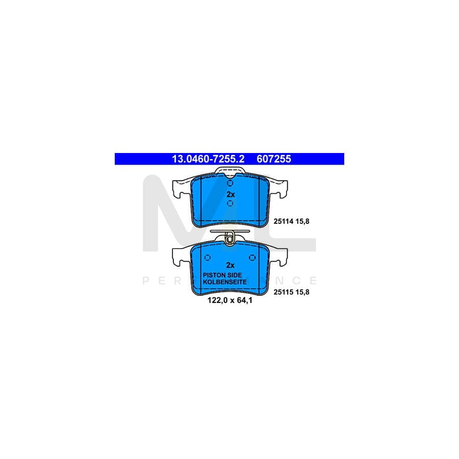 ATE 13.0460-7255.2 Brake pad set excl. wear warning contact, not prepared for wear indicator | ML Performance Car Parts