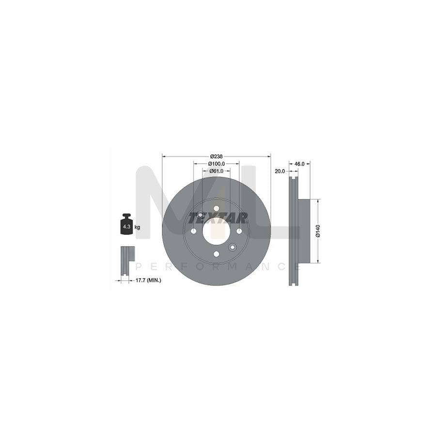 TEXTAR 92049300 Brake Disc Internally Vented, without wheel hub, without wheel studs | ML Performance Car Parts