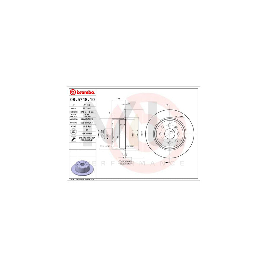 BREMBO 08.5748.10 Brake Disc Solid, with bolts/screws | ML Performance Car Parts