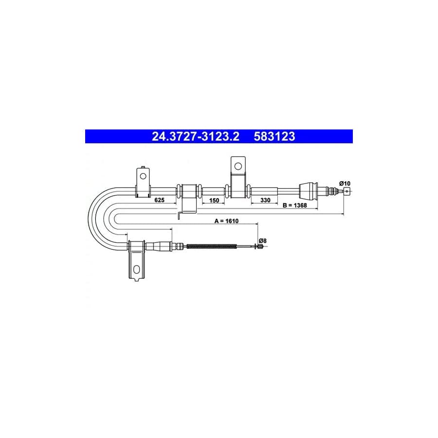 ATE 24.3727-3123.2 Hand Brake Cable For Hyundai Getz (Tb)