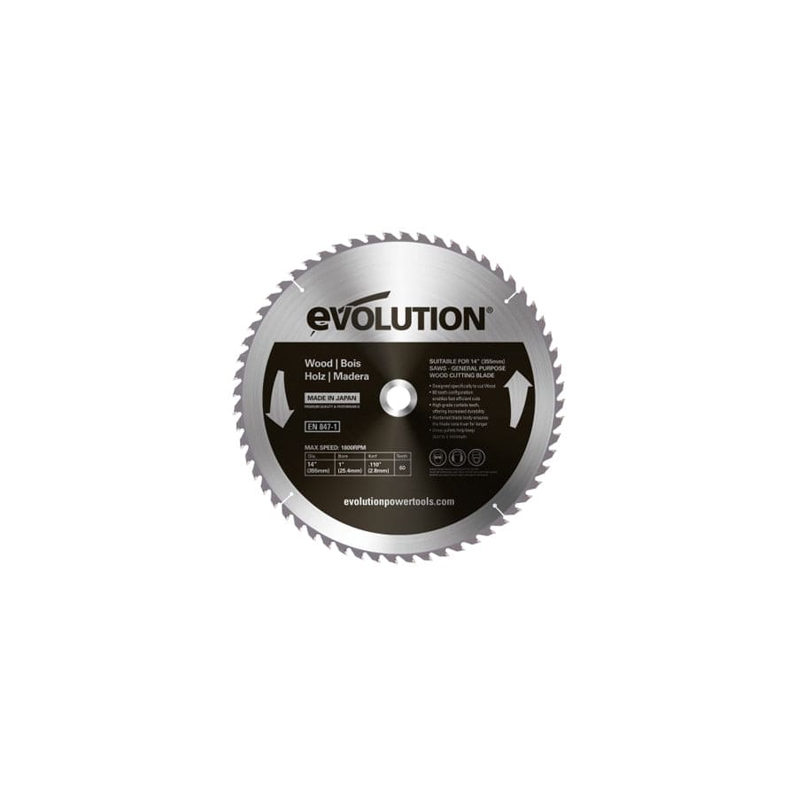 Evolution EVLGW355TC60 Wood Cutting Circular Saw Blade 355 x 2.8 x 25.4mm x 60T | ML Performance UK