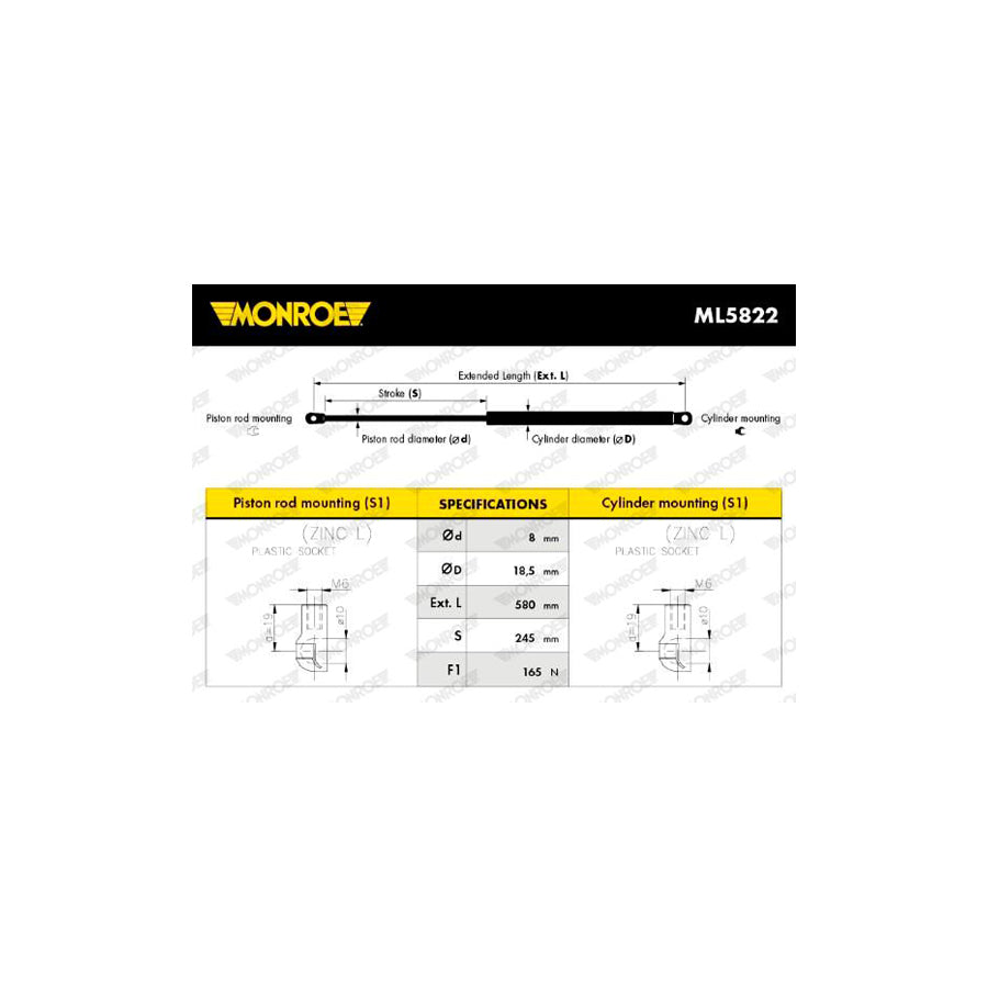 Monroe ML5822 Bonnet Strut For Citroën C6 Saloon