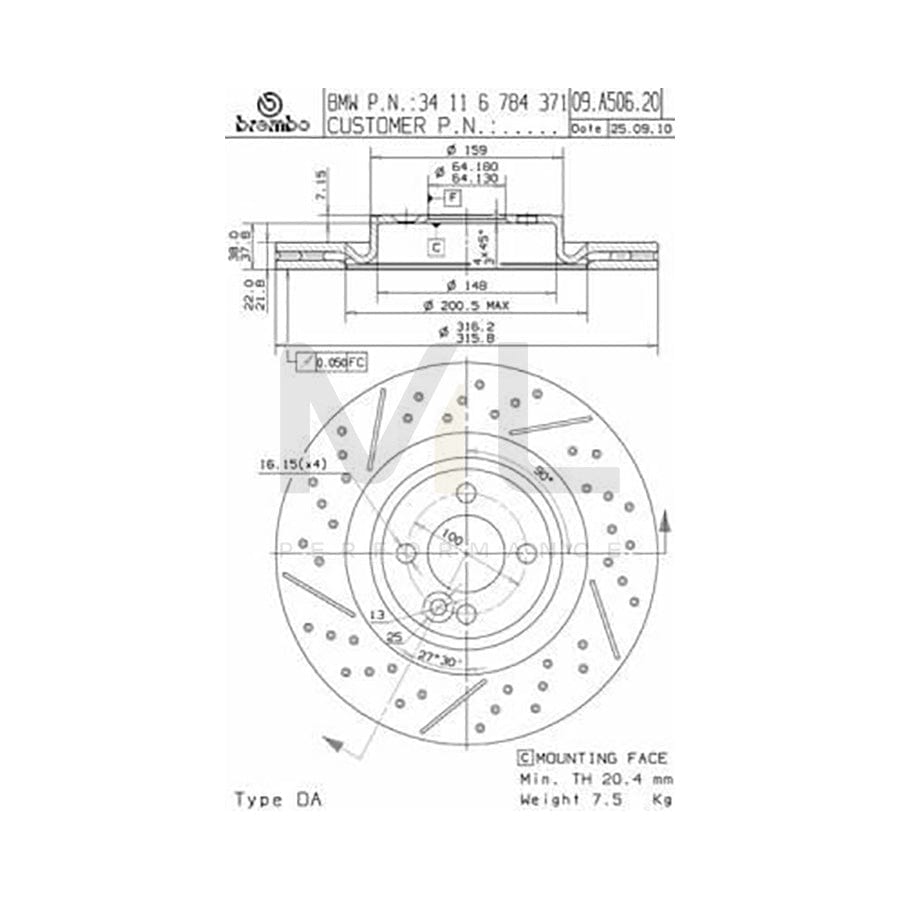 BREMBO COATED DISC LINE 09.A506.21 Brake Disc Internally Vented, Slotted / Perforated, Coated, High-carbon | ML Performance Car Parts