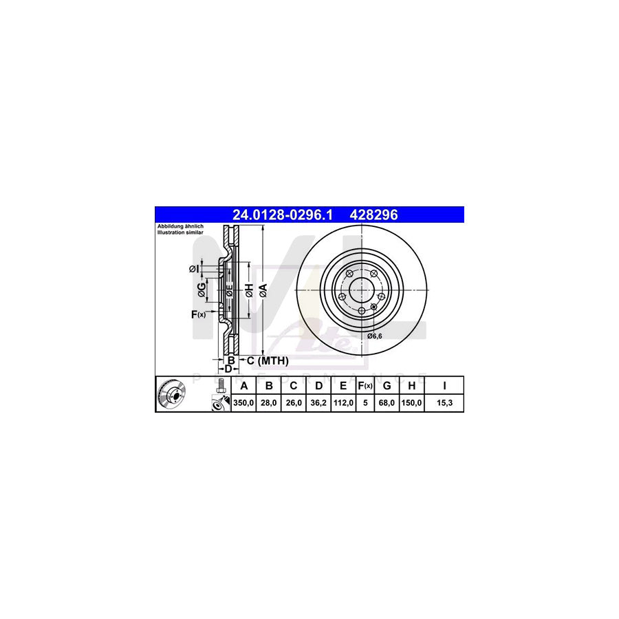 ATE 24.0128-0296.1 Brake Disc Vented, Coated, High-carbon, with bolts/screws | ML Performance Car Parts