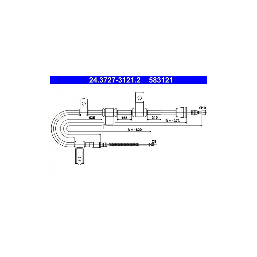 ATE 24.3727-3121.2 Hand Brake Cable For Hyundai Getz (Tb)