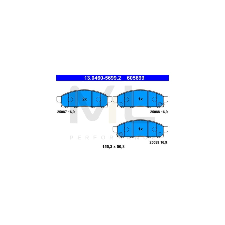 ATE 13.0460-5699.2 Brake pad set for NISSAN NV200 with acoustic wear warning | ML Performance Car Parts