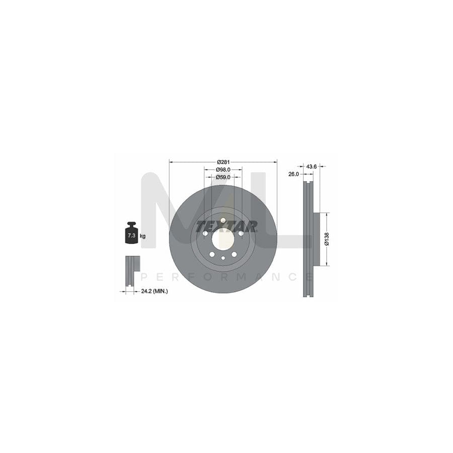 TEXTAR 92074000 Brake Disc Internally Vented, without wheel hub, without wheel studs | ML Performance Car Parts