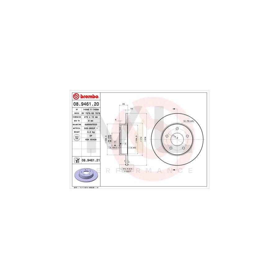 BREMBO 08.9461.20 Brake Disc Solid | ML Performance Car Parts