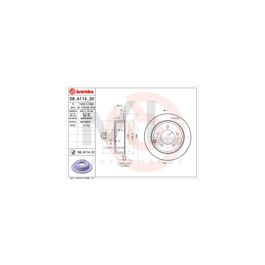 BREMBO COATED DISC LINE 08.A114.31 Brake Disc Solid, Coated | ML Performance Car Parts