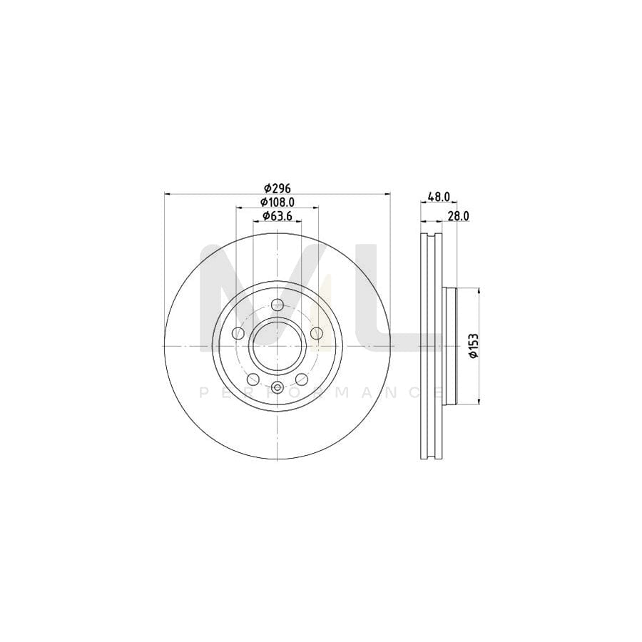 HELLA 8DD 355 125-481 Brake Disc PRO High Carbon, Internally Vented, Coated, High-carbon, without wheel hub, without wheel studs | ML Performance Car Parts